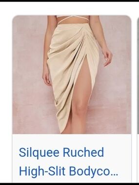 SHEIN Beige Ruched High-Slit Asymmetrical Skirt